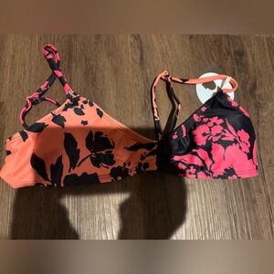 Floral Bikini Top - Black and Orange